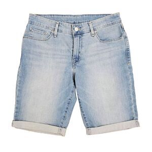 Levis Bermuda Jean Shorts Womens Sz 29 Rolled Cuff Blue Light Wash Stretch
